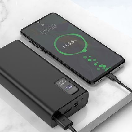Power Bank com visor LED Power Delivery 20000 mAh 3,7V preta