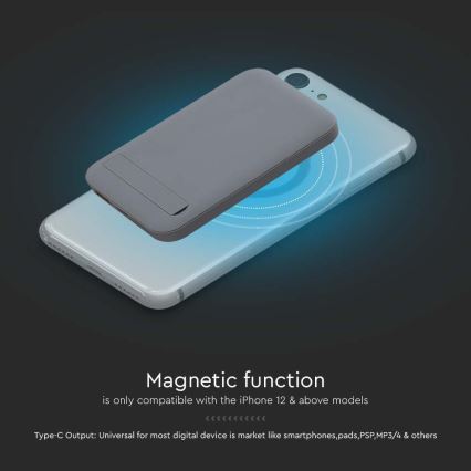 Power Bank Magnética com carregamento sem fios Power Delivery 10 000mAh/20W/3,7V cinzento
