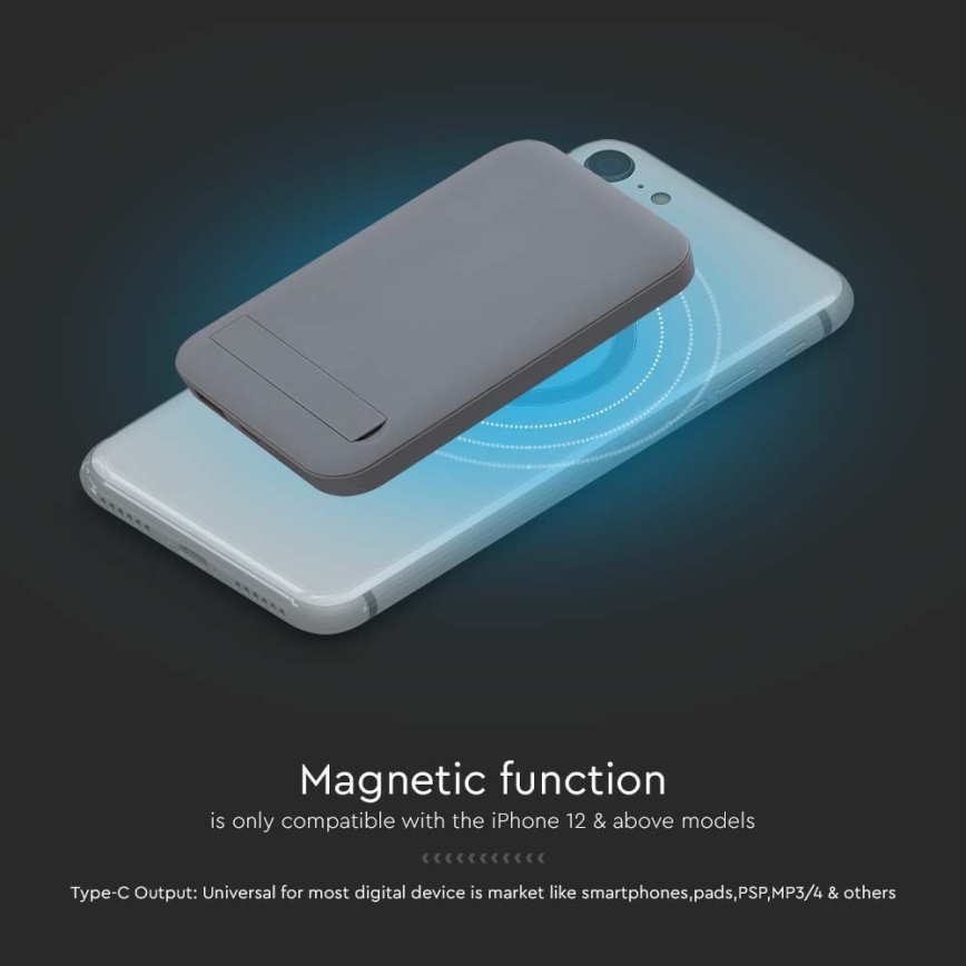 Power Bank Magnética com carregamento sem fios Power Delivery 10 000mAh/20W/3,7V cinzento