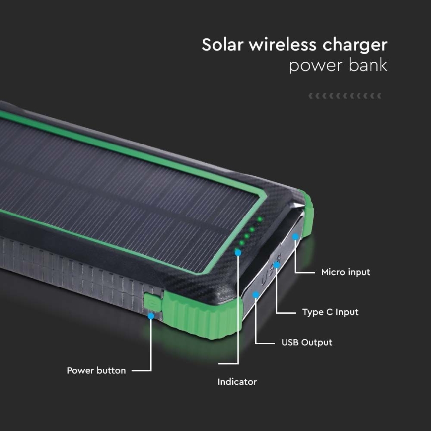 Power Bank solar Power Delivery 10000mAh/10W/5V preto