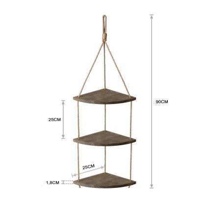 Prateleira de canto pendente 90x25 cm castanha