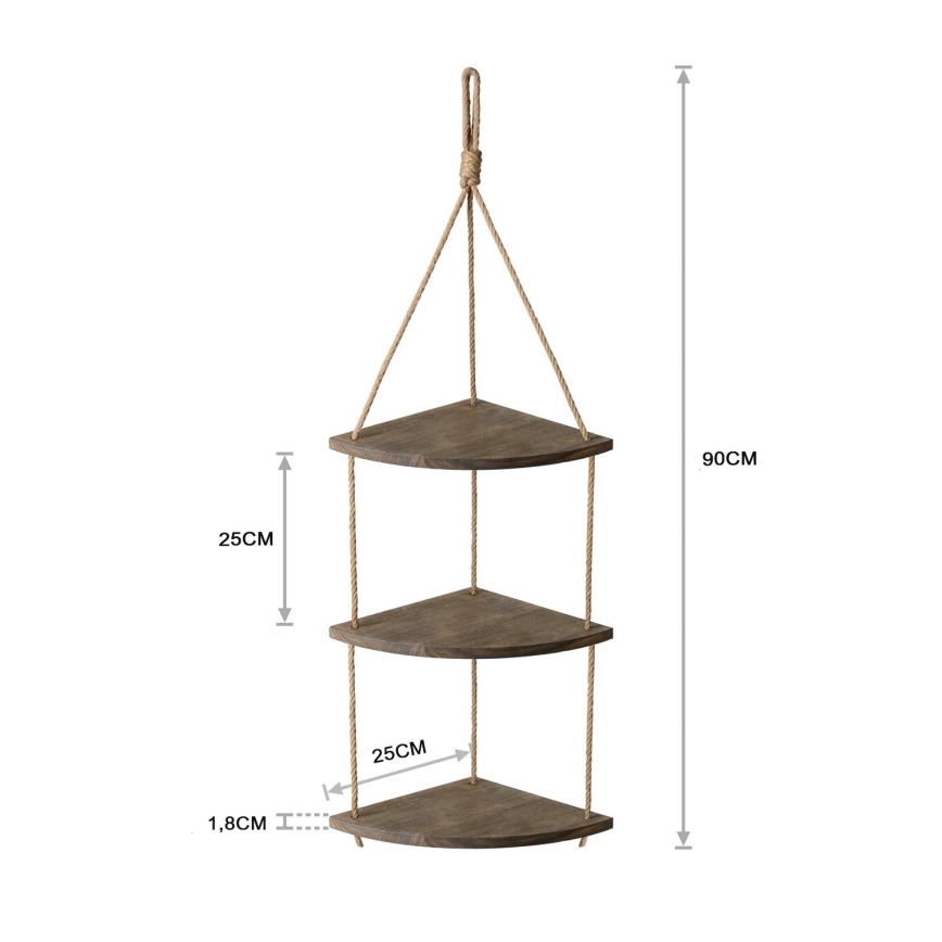 Prateleira de canto pendente 90x25 cm castanha