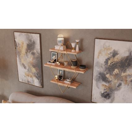 Prateleira de parede 70x60 cm dourado/castanho