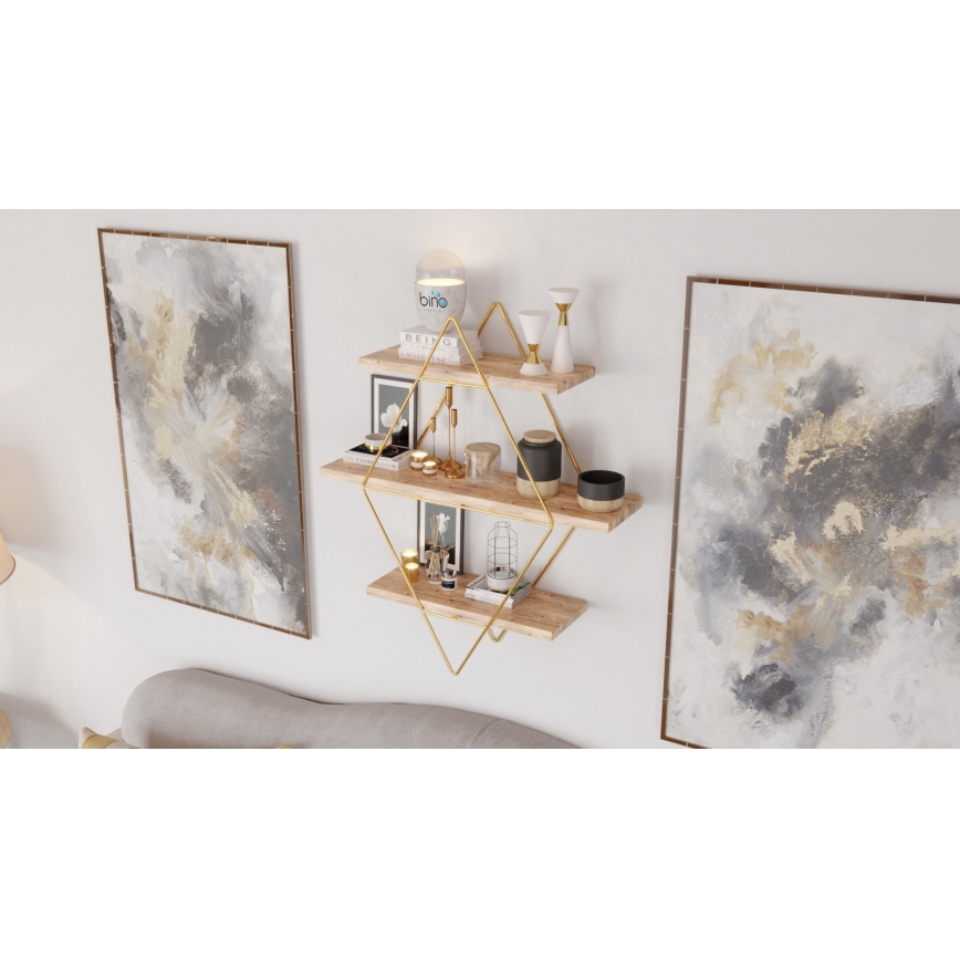 Prateleira de parede 70x60 cm dourado/castanho