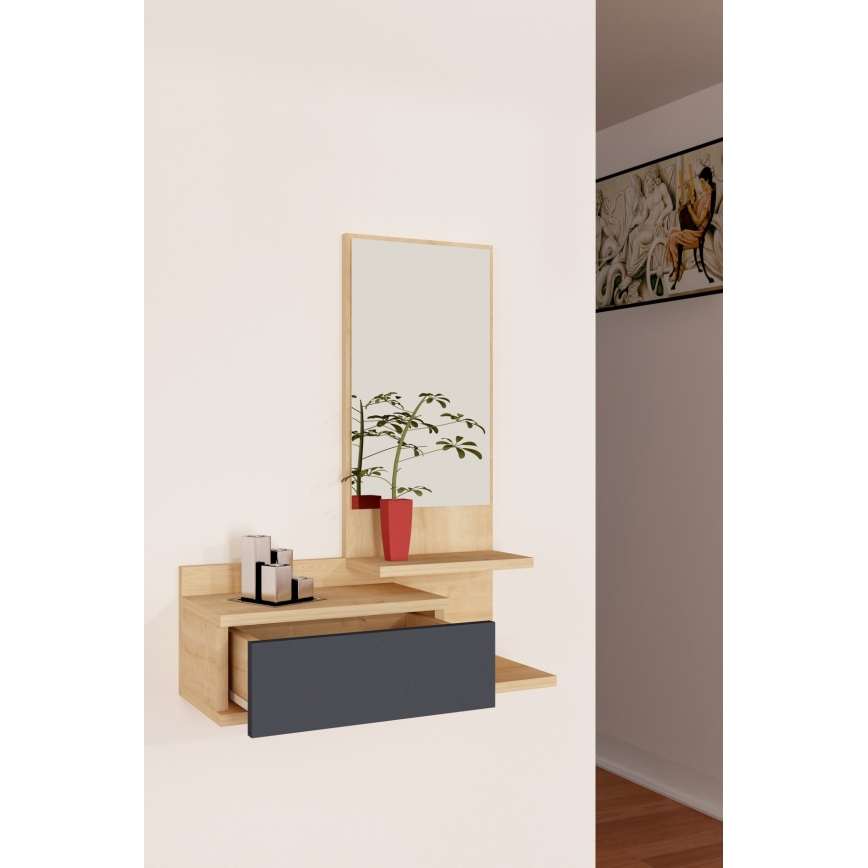 Prateleira de parede com espelho ROZELLA 90x60 cm bege/antracite