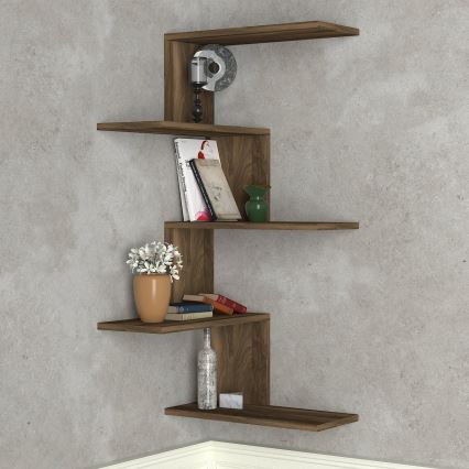 Prateleira de parede de canto CANIKO 109x51,5 cm castanho