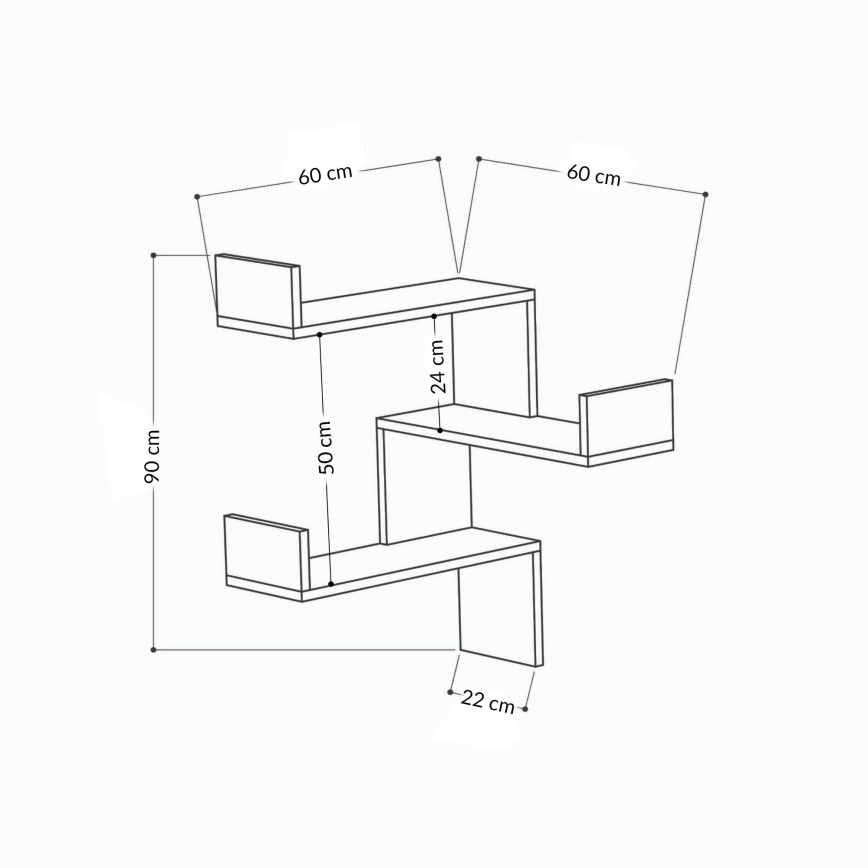 Prateleira de parede de canto LUKSA 90x60 cm branco