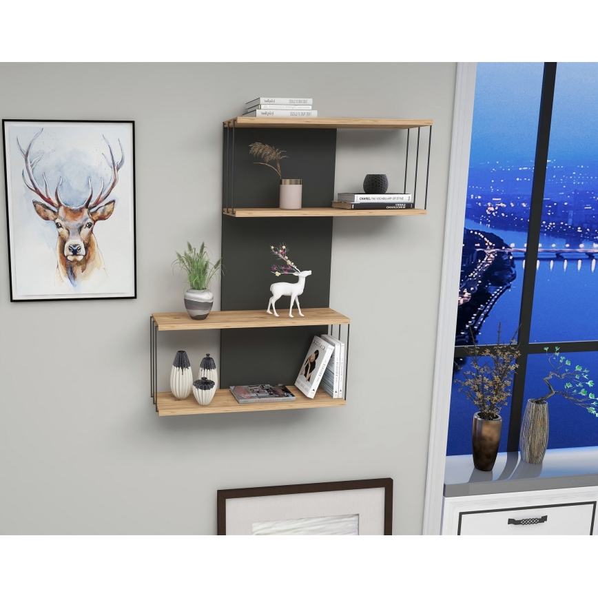 Prateleira de parede DESTAN 96x65 cm antracite/castanha