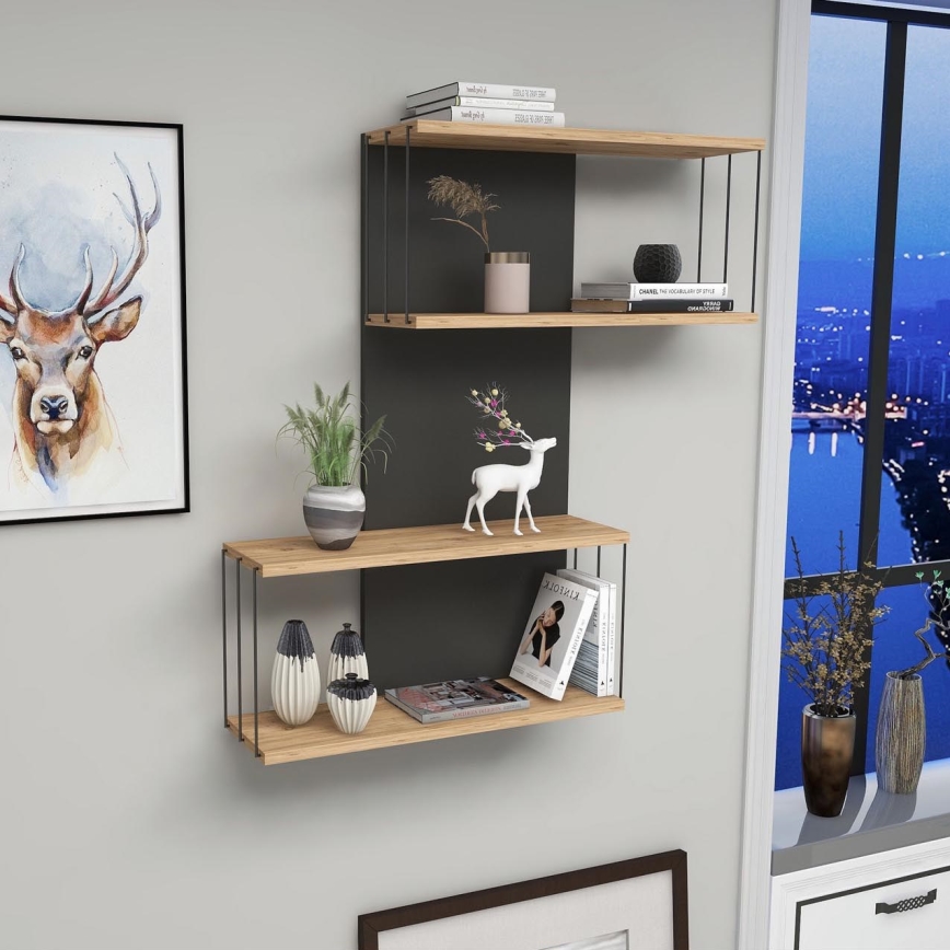 Prateleira de parede DESTAN 96x65 cm antracite/castanho