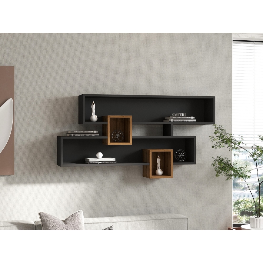 Prateleira de parede KAREN 120x72,2 cm antracite/castanho