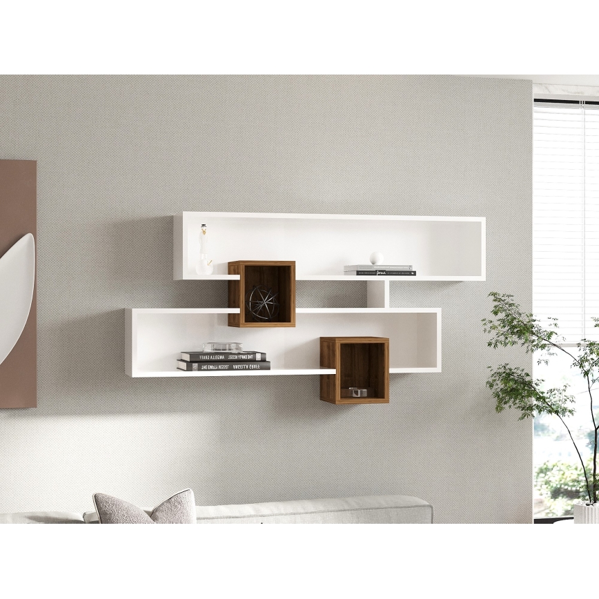 Prateleira de parede KAREN 120x72,2 cm branco/castanho