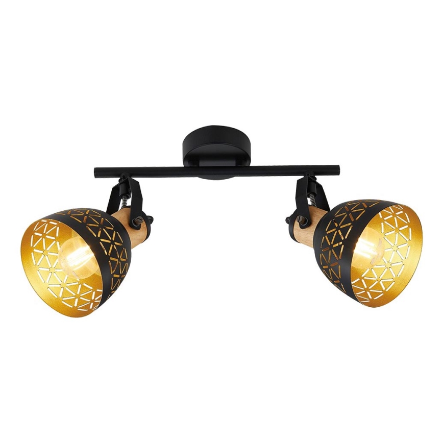 Prezent 27523 - Foco MESCALA 2xE14/40W/230V preto/árvore da borracha