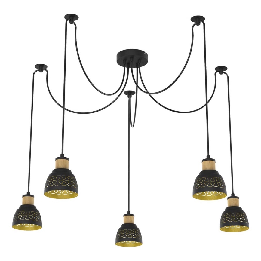 Prezent 27525 - Candeeiro suspenso MESCALA 5xE14/40W/230V aranha preto/árvore da borracha