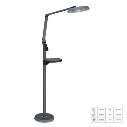 Prezent 31220 - Lâmpada de chão tátil regulável LED SALSA LED/15W/230V USB