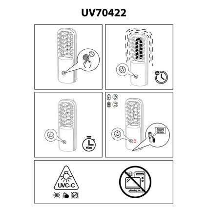 Prezent 70422 - Lanterna germicida portátil UVC/2,5W/5V USB