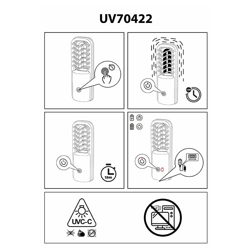 Prezent 70422 - Lanterna germicida portátil UVC/2,5W/5V USB