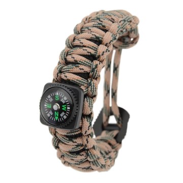 Pulseira multifuncional com bússola e pedra e aço bege