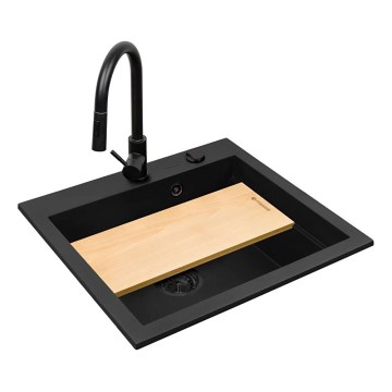 Pyramis 070169001_2 - Lava-loiça de cozinha com tábua de cortar SIROS 57x51,5 cm + torneira de lava-loiça granito/preto