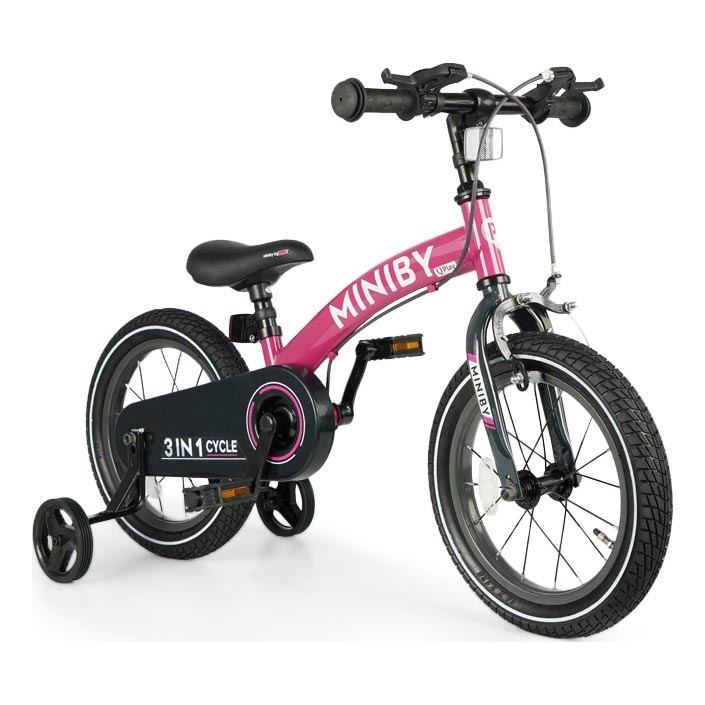 QPlay - Bicicleta para crianças 14" MINIBY 3em1 rosa