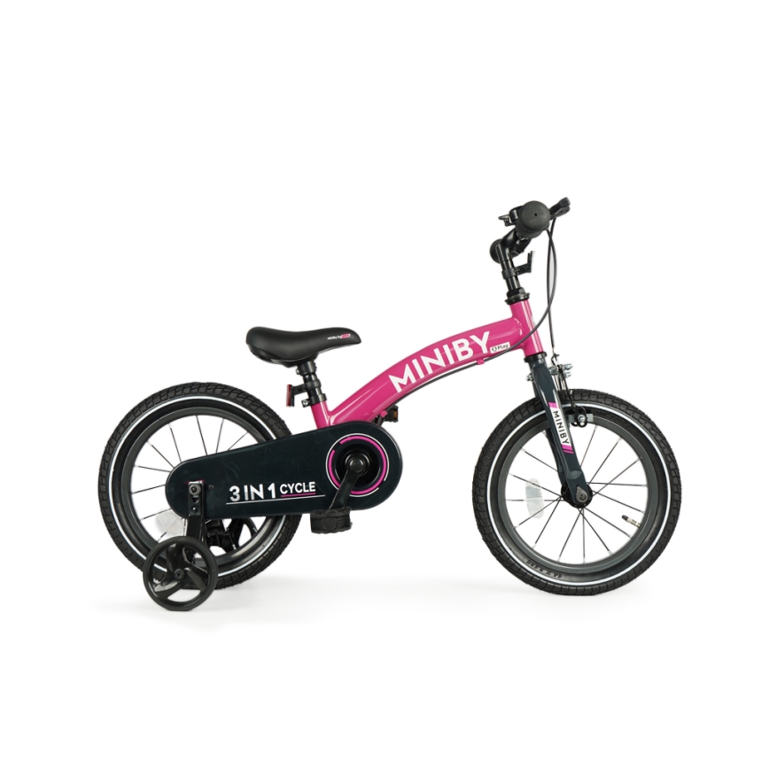 QPlay - Bicicleta para crianças 14" MINIBY 3em1 rosa
