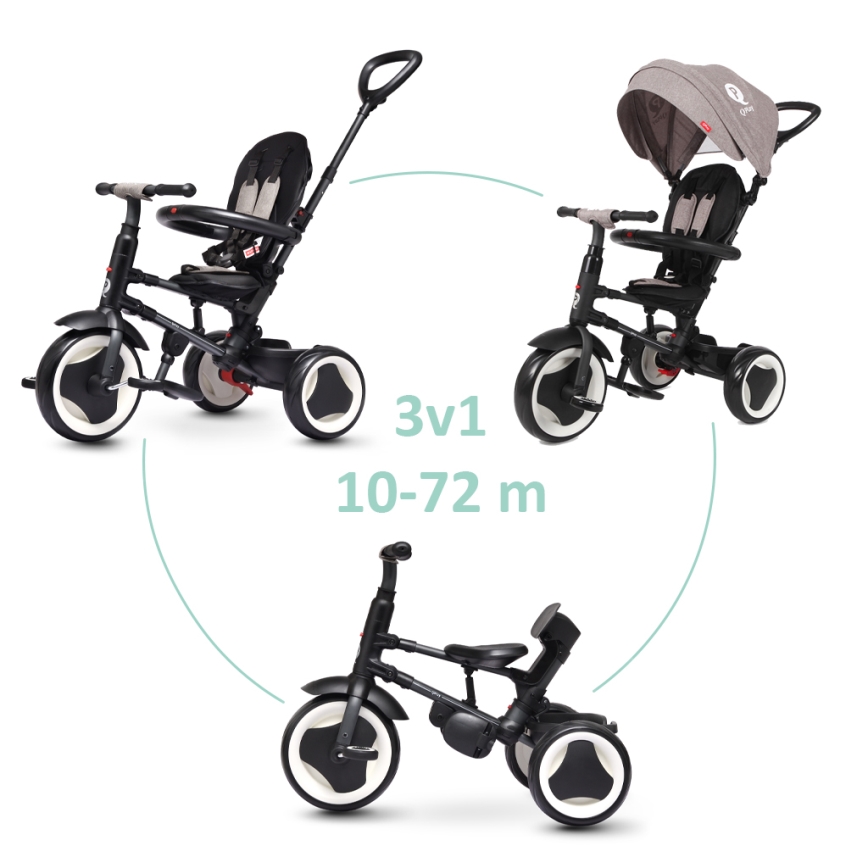 QPlay - Triciclo de criança 3em1 RITO EVO cinzento