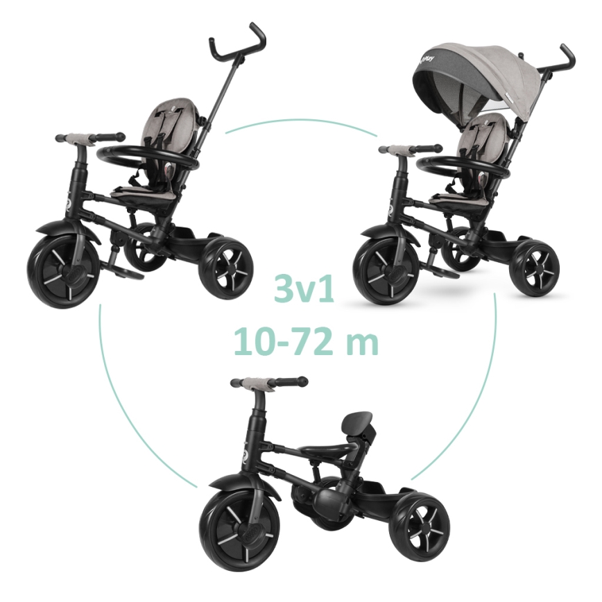 QPlay - Triciclo de criança 3em1 RITO STAR cinzento claro