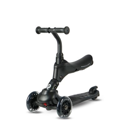 QPlay - Trotinete infantil SEMA PRO 5 em 1 com rodas LED, preta