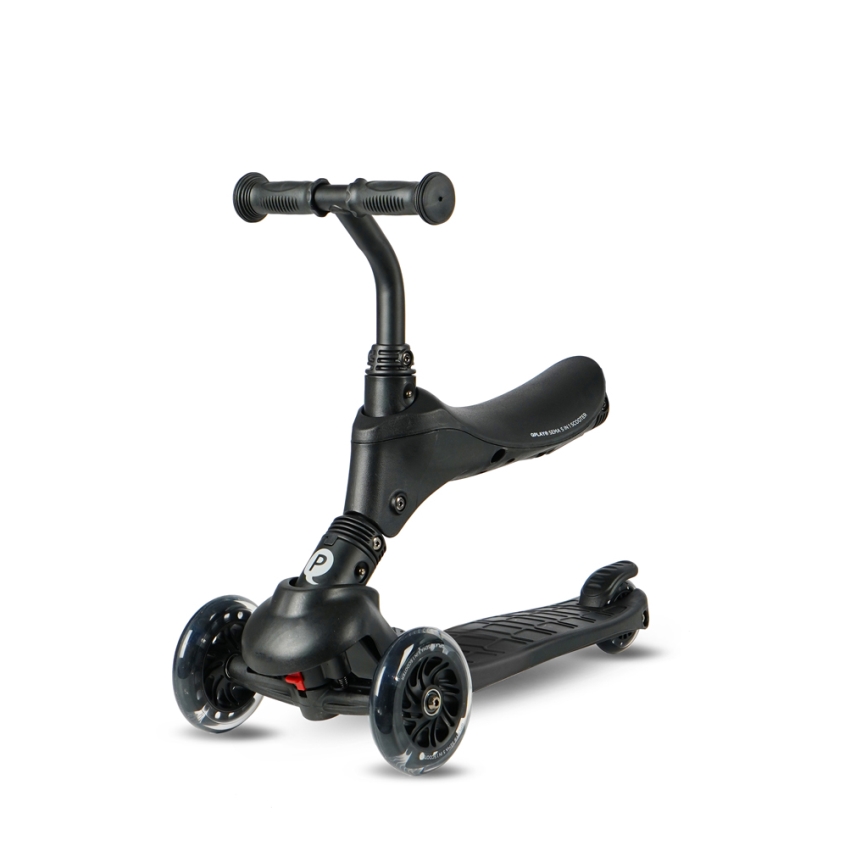 QPlay - Trotinete infantil SEMA PRO 5 em 1 com rodas LED, preta
