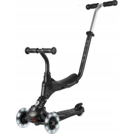 QPlay - Trotinete infantil SEMA PRO 5 em 1 com rodas LED, preta
