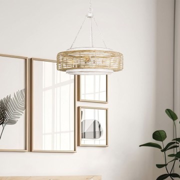 Quoizel - Lustre suspenso por corrente WAYLON 4xE27/60W/230V Ø 50,4 cm castanho/branco