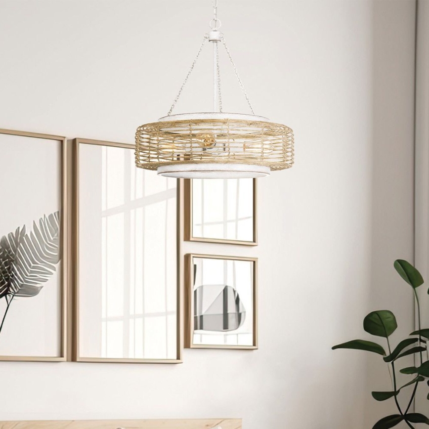 Quoizel - Lustre suspenso por corrente WAYLON 4xE27/60W/230V Ø 50,4 cm castanho/branco