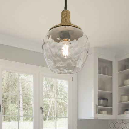 Quoizel - Candeeiro suspenso ROYER 1xE27/60W/230V diâmetro 30,2 cm transparente/preto/bege