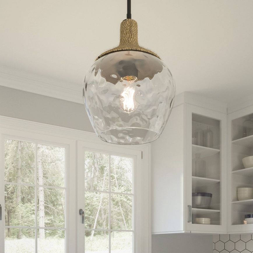 Quoizel - Candeeiro suspenso ROYER 1xE27/60W/230V diâmetro 30,2 cm transparente/preto/bege