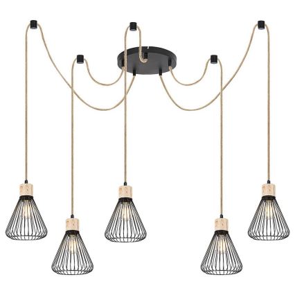 Rabalux - Candeeiro suspenso 5xE27/40W/230V aranha preto/faia