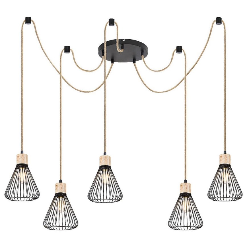 Rabalux - Candeeiro suspenso 5xE27/40W/230V aranha preto/faia