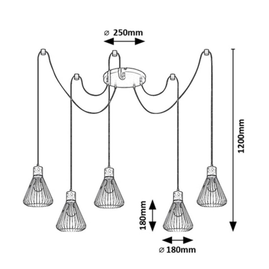 Rabalux - Candeeiro suspenso 5xE27/40W/230V aranha preto/faia