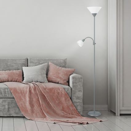 Rabalux - Candeeiro de chão 1xE27/100W+E14/25W cinzento/branco