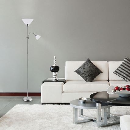 Rabalux - Candeeiro de chão 1xE27/100W+E14/25W cromado mate/branco