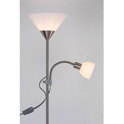 Rabalux - Candeeiro de chão 1xE27/100W+E14/25W cromado mate/branco