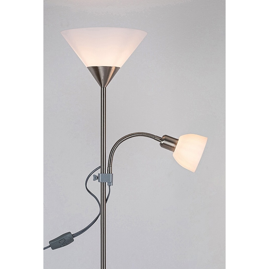 Rabalux - Candeeiro de chão 1xE27/100W+E14/25W cromado mate/branco