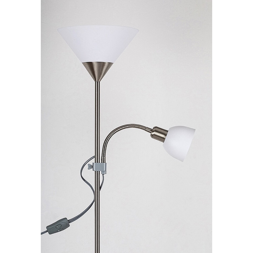Rabalux - Candeeiro de chão 1xE27/100W+E14/25W cromado mate/branco