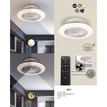 Rabalux - Iluminação de teto LED com regulação e ventoinha DALFON LED/36W/230V 3000-6000K + controlo remoto