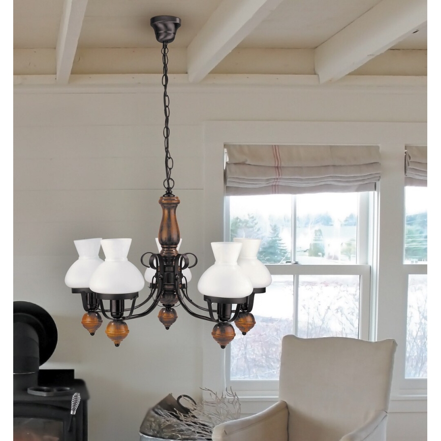 Rabalux - Candelabro suspenso 5xE27/60W/230V nogueira