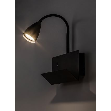 Rabalux - Candeeiro de parede com prateleira e USB port 1xGU10/25W/230V preto