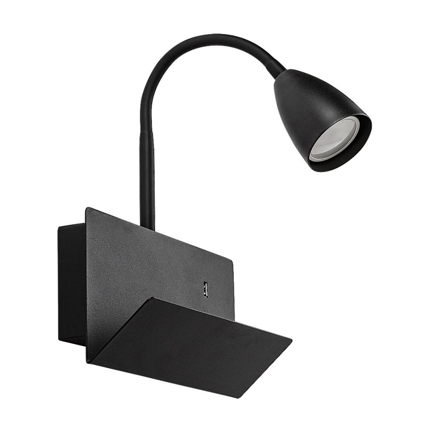 Rabalux - Candeeiro de parede com prateleira e USB port 1xGU10/25W/230V preto