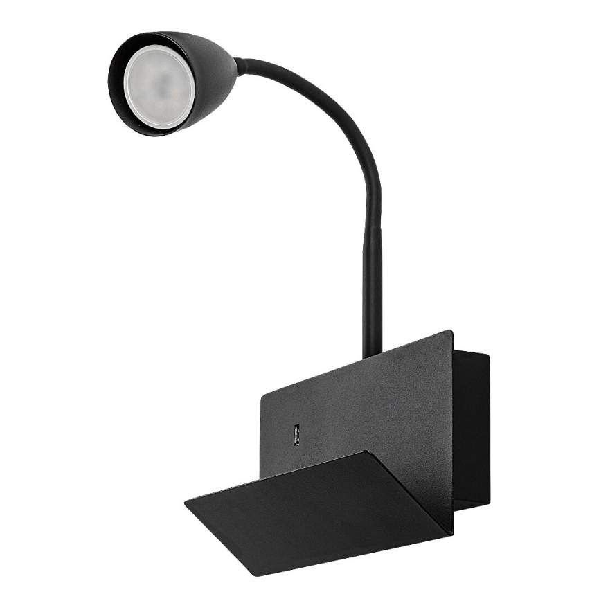 Rabalux - Candeeiro de parede com prateleira e USB port 1xGU10/25W/230V preto
