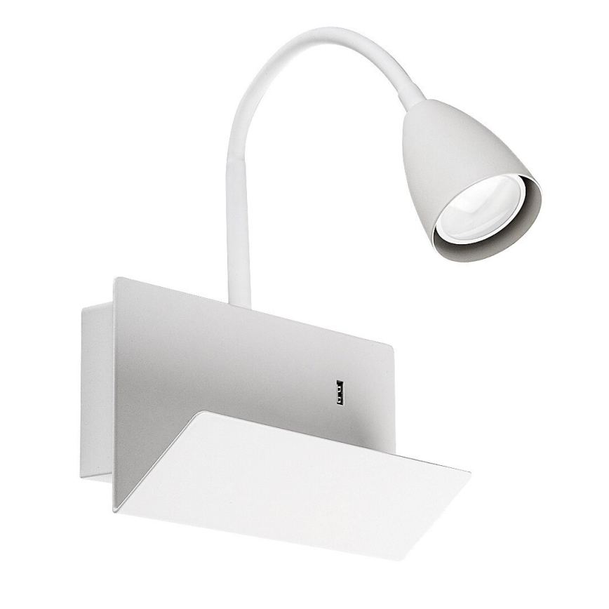 Rabalux - Candeeiro de parede com prateleira e USB port 1xGU10/25W/230V branco