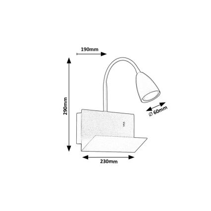 Rabalux - Candeeiro de parede com prateleira e USB port 1xGU10/25W/230V branco