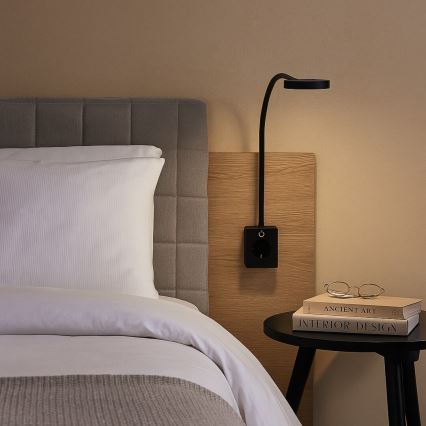 Rabalux - Lâmpada de parede LED regulável, 4W/230V, com porta USB integrada para tomada, preta