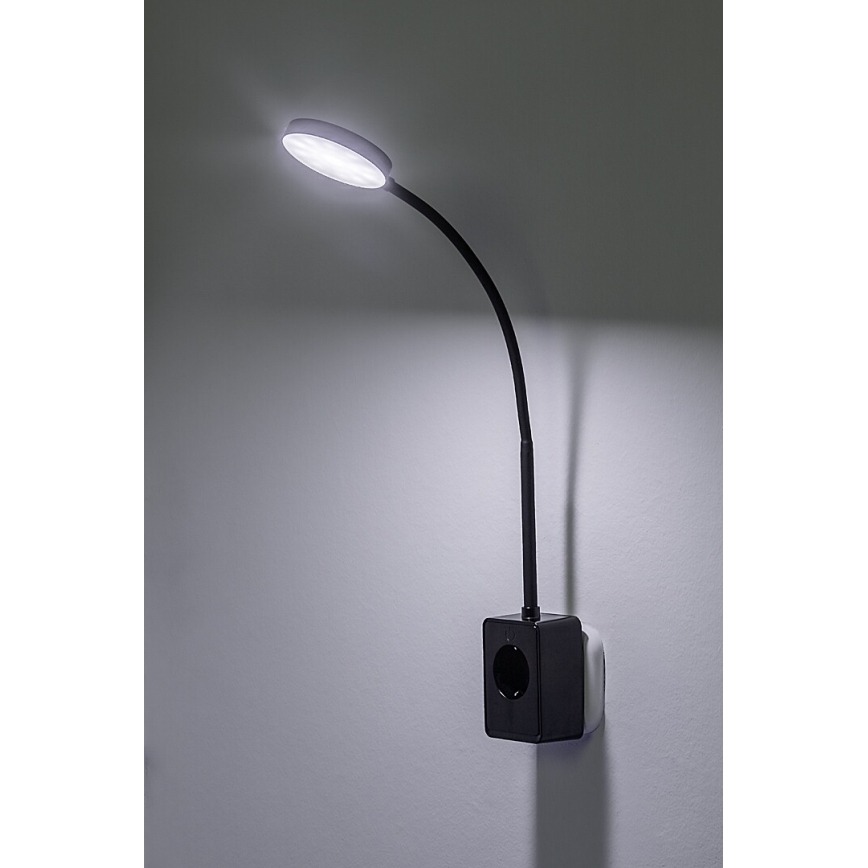Rabalux - Lâmpada de parede LED regulável, 4W/230V, com porta USB integrada para tomada, preta